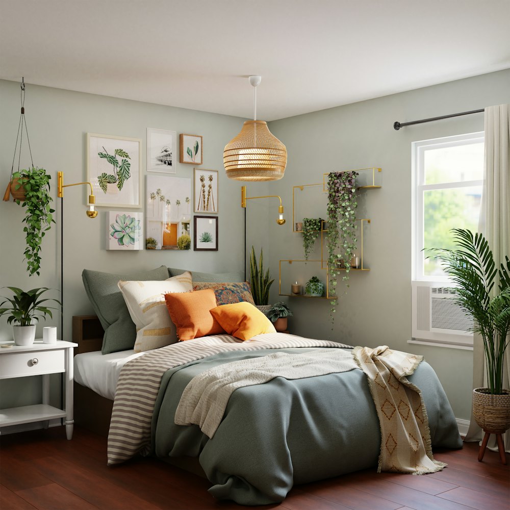 A softly lit bedroom in the early morning